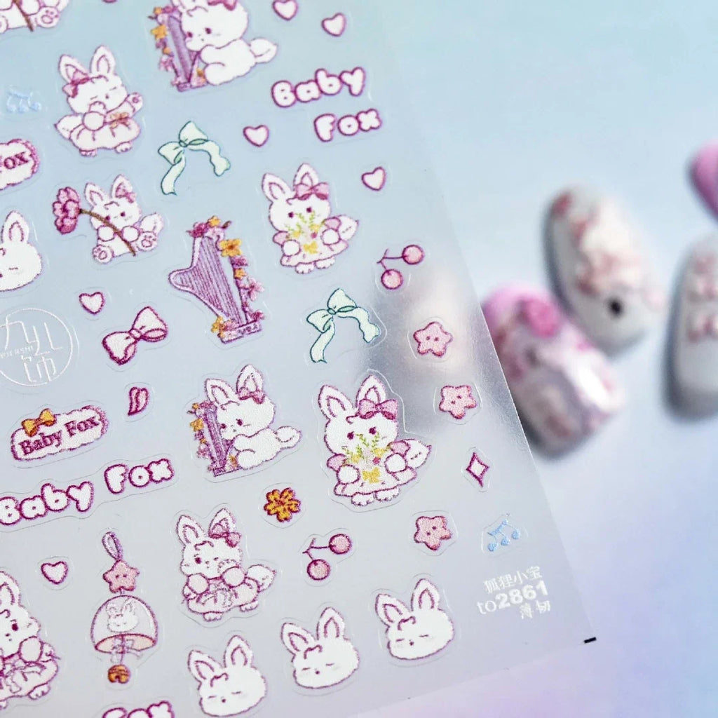 Lovely Sweet Cat Bunny Flower Dog 5D Relief Self Adhesive Nail Art Decoration Pretty Kitty Puppy Girl Sticker 3D Manicure Decals