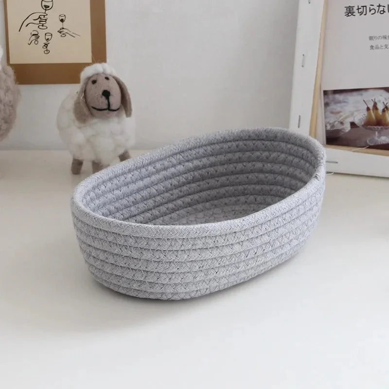 Nordic Cotton Rope Woven Storage Baskets Organize Boxes Desktop Sundries Organize Basket Sundries Key Cosmetics Storage
