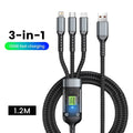 100W 3 In 1 Super Fast Charge Cable Transparent Luminous Super Fast Charge Type C USB Cable Multi Extension For Android