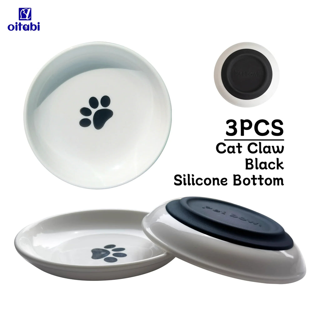Oitabi 3PCS Cat Food Bowl, Ceramic Cat Bowls, Anti Whisker Fatigue Cats Bowl Set, Shallow Wide Kitten Plates for Food and Water