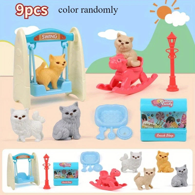Cute Dog Pet Basket Family Toys Dog Doll Set Cage Toys Scene Playing Toys Christmas Decoration Thanksgiving Gifts Color Randomly