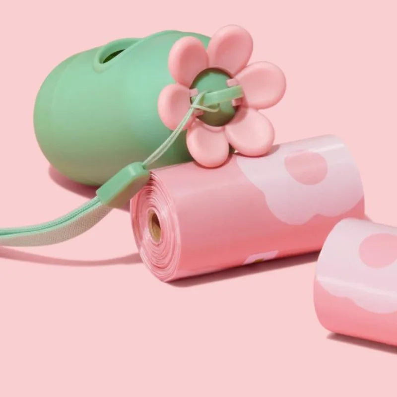 Pet Poop Scooper Bag Portable Pet Waste Bag Matching Pink Flower Dog Garbage Holder Dispensers Cleaning Supplies Accessories