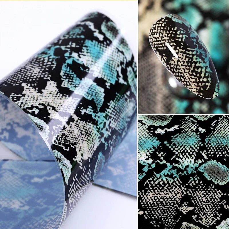 10pcs/Bag or 10 Rolls/Box Snake Skin Nail Transfer Foils Animal Print Nail Art Stickers Set Winter DIY Manicure Decals Decoratio