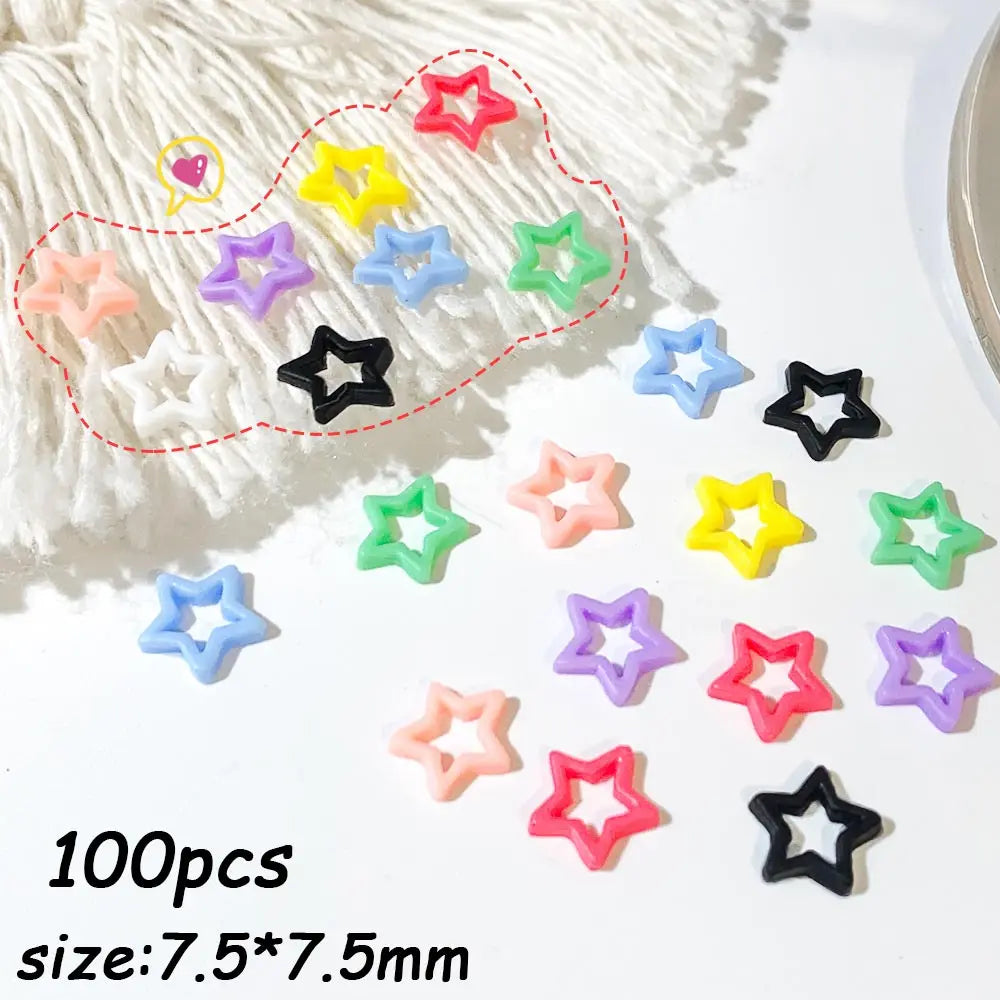 100pcs Y2K Colorful Mini Hollow Star Nail Art Charms Resin 8mm Cute Star Heart Nail Decorations 3D FlatBottom Matte Stars Nails