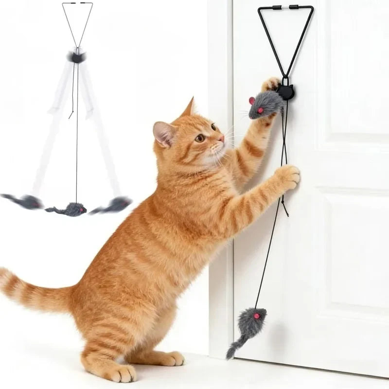 Interactive Cat Toy Hanging Clip Door Plush Mouse Self-playing Hanging Door Kitten Toy Elastic Clip Door Swing Hanging Cat Toy