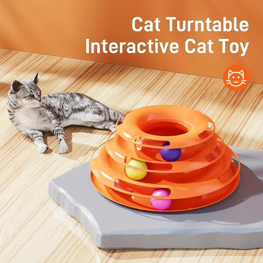 Cat Spinner, Cat Toys, Pet Supplies, Pet Toys, Cat-Entertaining Spinner, Three-Tier Cat Spinner Toy with Colorful Balls