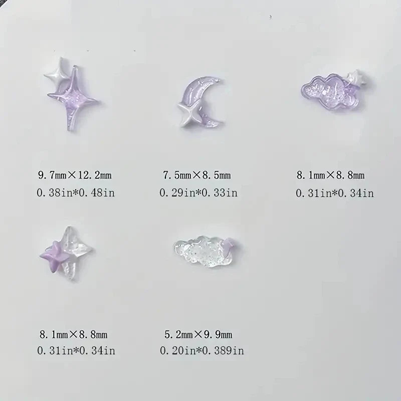 50pcs Purple Mixed 3D Moon Cloud Star Nail Charms Bulk Kawaii Lumionus Mini Ice Cloud Nail Art Decorat Accessories DIY Supplies