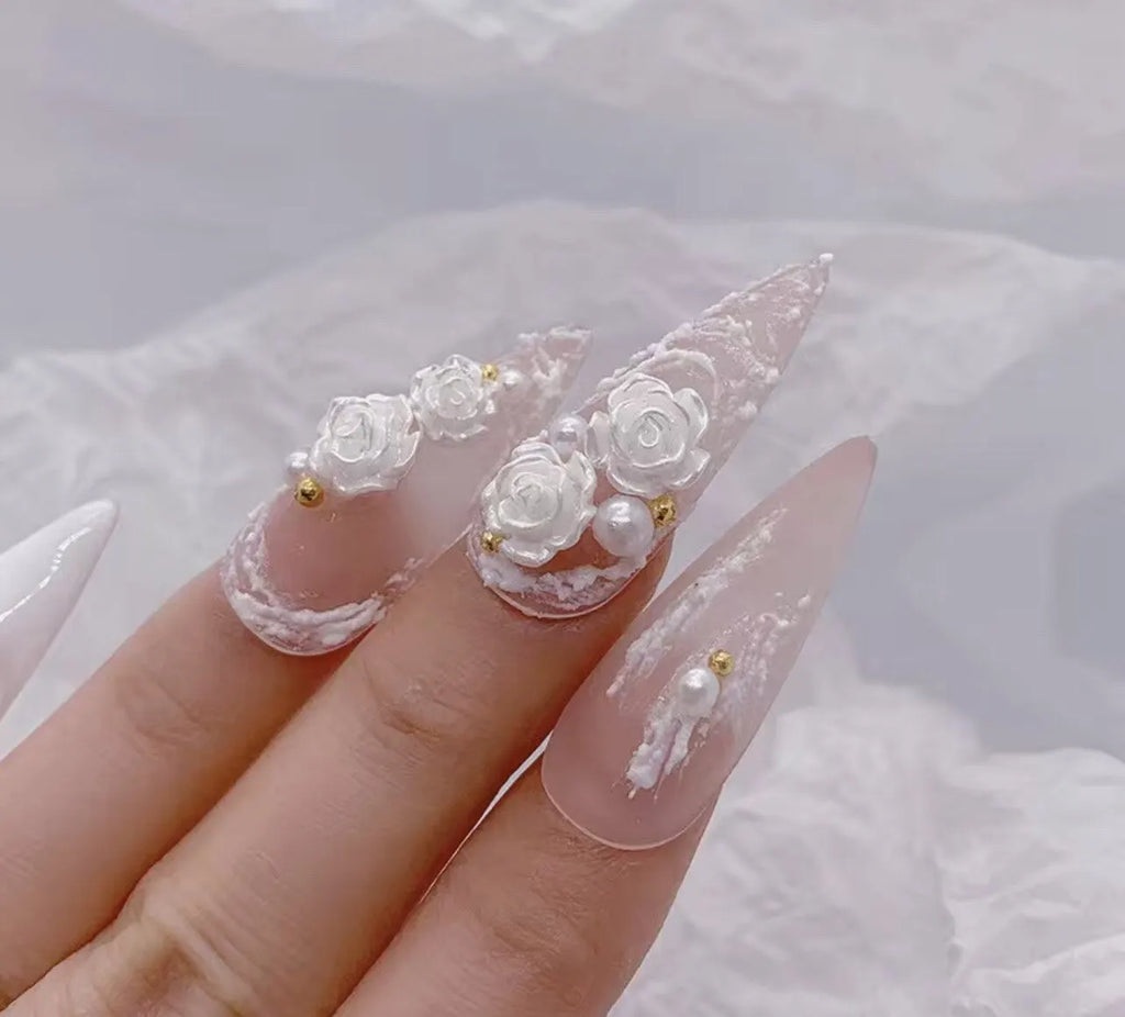 3D White Aurora Camellia Nail Art Charms Rhinestones 90PCS Jewelry Acrylic Resin Decorations DIY Crafts Flowers Manicure Design