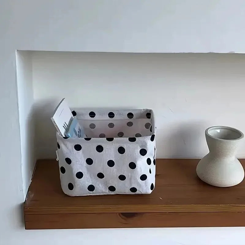 2pcs Cotton And Linen Desktop Storage Box Small Foldable Canvas Storage Basket With Handle Small Fresh Waterproof Storage Basket