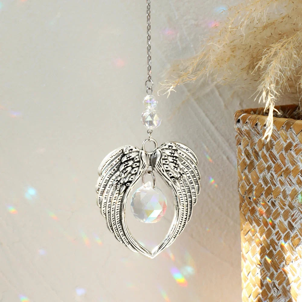 Angel Suncatcher Car Crystal Hanging Ornament Angel Wing Crystal Sun Catcher Garden Decoration Glass Prisms Rainbow Window Decor