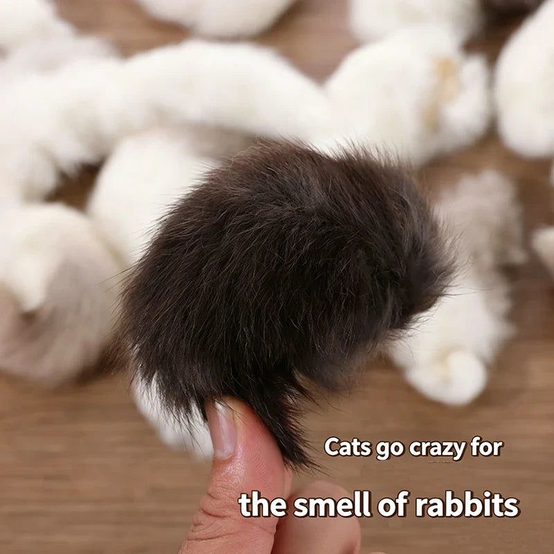 2Pcs Natural Rabbit Tail Cat Toy, Scented Plush Chew Toy For Indoor Cats Enrichment,Soft Cat And Dog Universal Toy Interactive