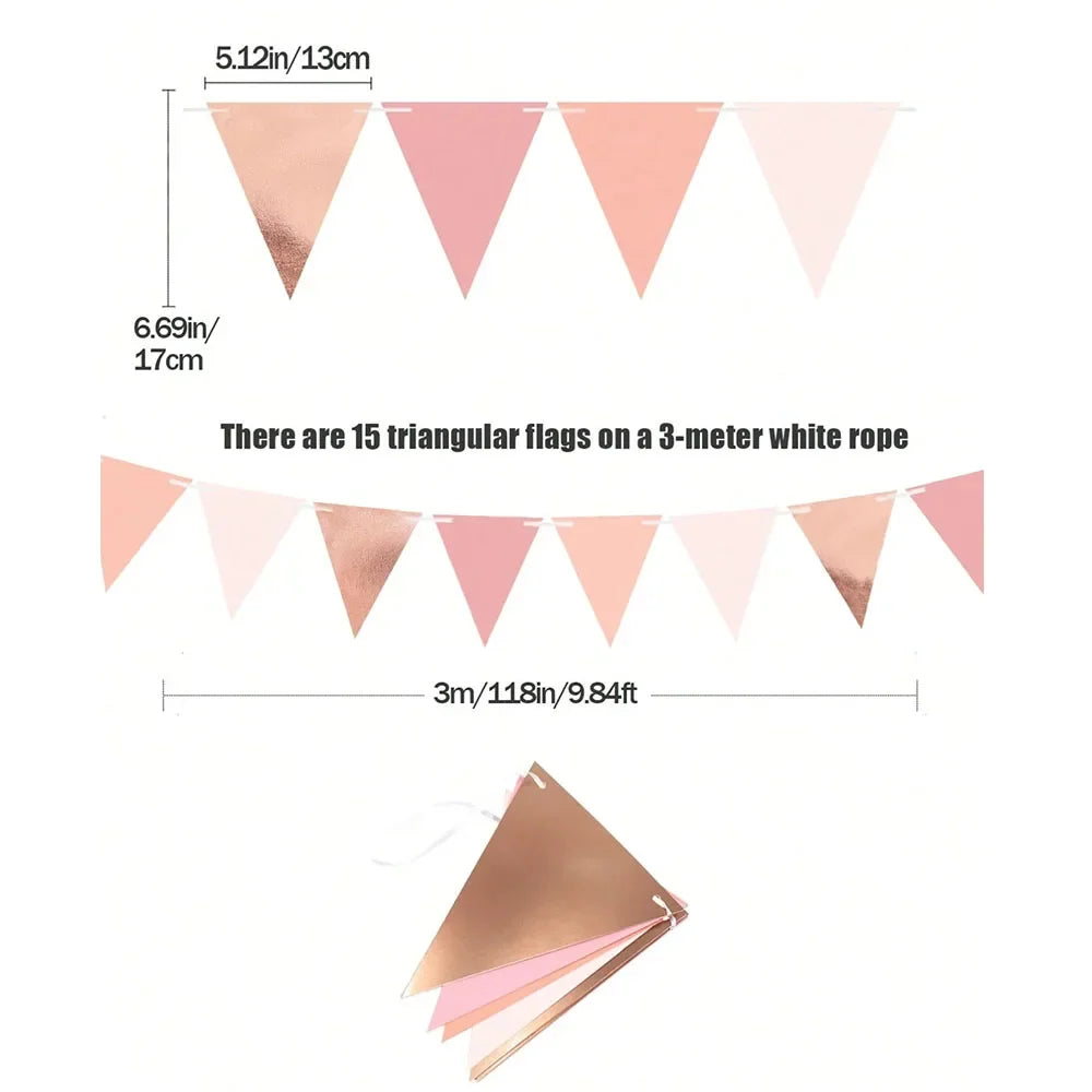 Rose Gold Triangle Paper Pennant Garland, Wedding, Birthday, Anniversary, Bridal Shower, Indoor & Outdoor Garden Party Decor