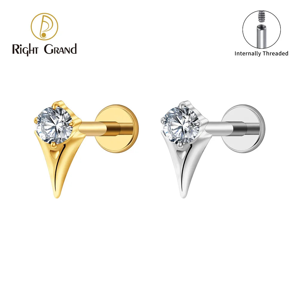 Right Grand ASTM F136 Titanium Tulip Labret Lip Stud 16G Dainty Flower CZ Cartilage Earring Tragus Helix Nose Piercing Jewelry