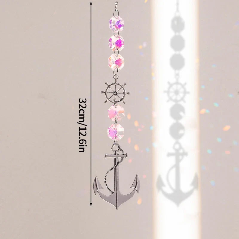 Crystal SunCatcher Prisms Hanging Sun Rainbow Light Catcher Chain Window Drop Wind Chimes Bell Garden Wedding Home Charm Decor
