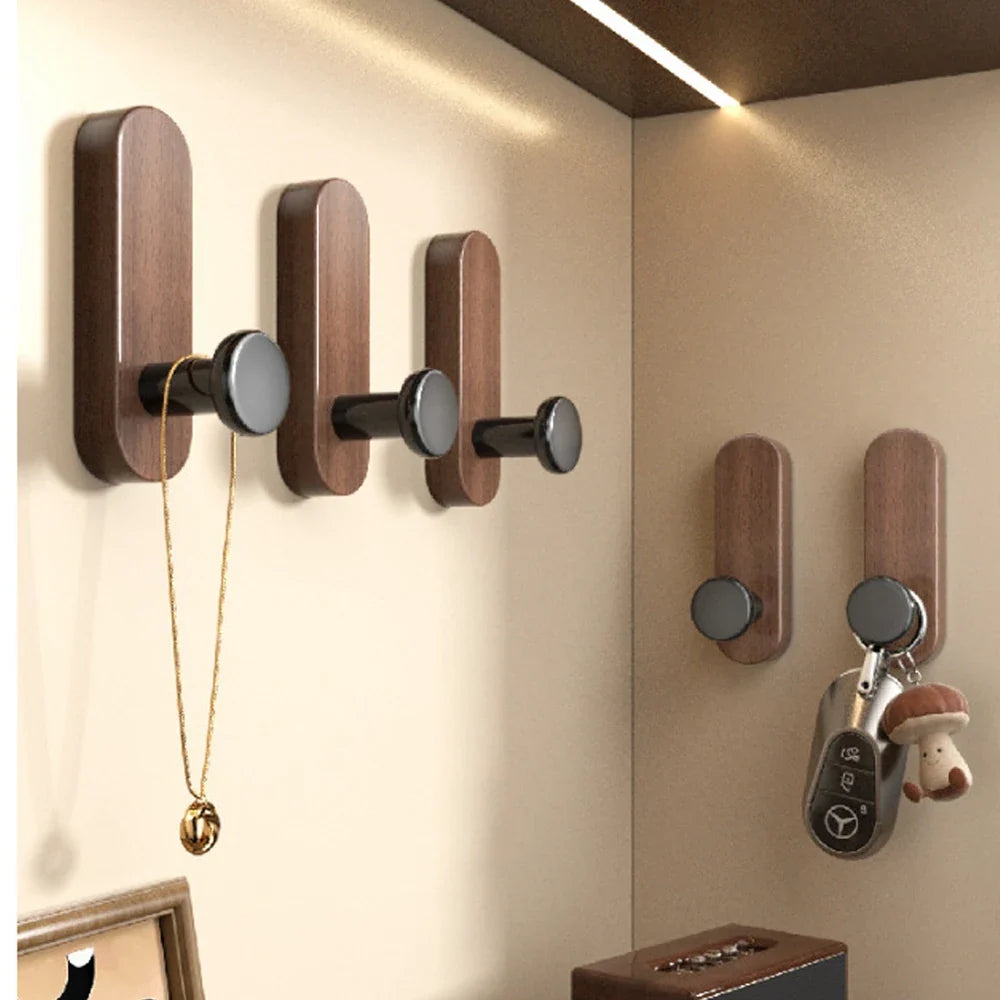 Self Adhesive Wall Hooks Nordic Wooden Hooks for Hanging Coat Clothes Bathroom Kitchen Towel Storage Hanger Entryway Key Holder