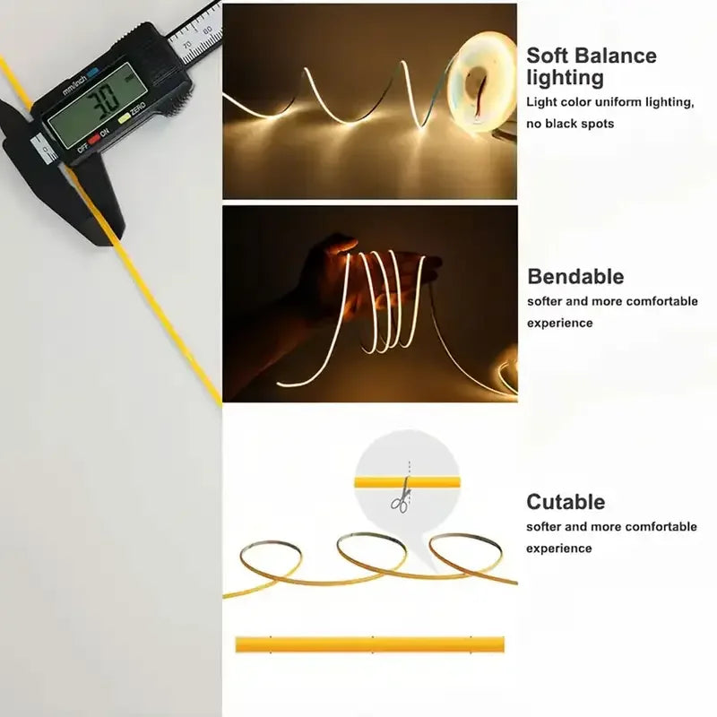 Lqhzmyy Cob Led Strip Light, USB Powered, Touch Switch for Adjustable Light Brightness, 3mm Wide Ultra-Thin Led Strip with No Light Spots, Suitable for Furniture Cabinets, Kitchen Bases, Bedroom Ambient Lighting, Warm White L