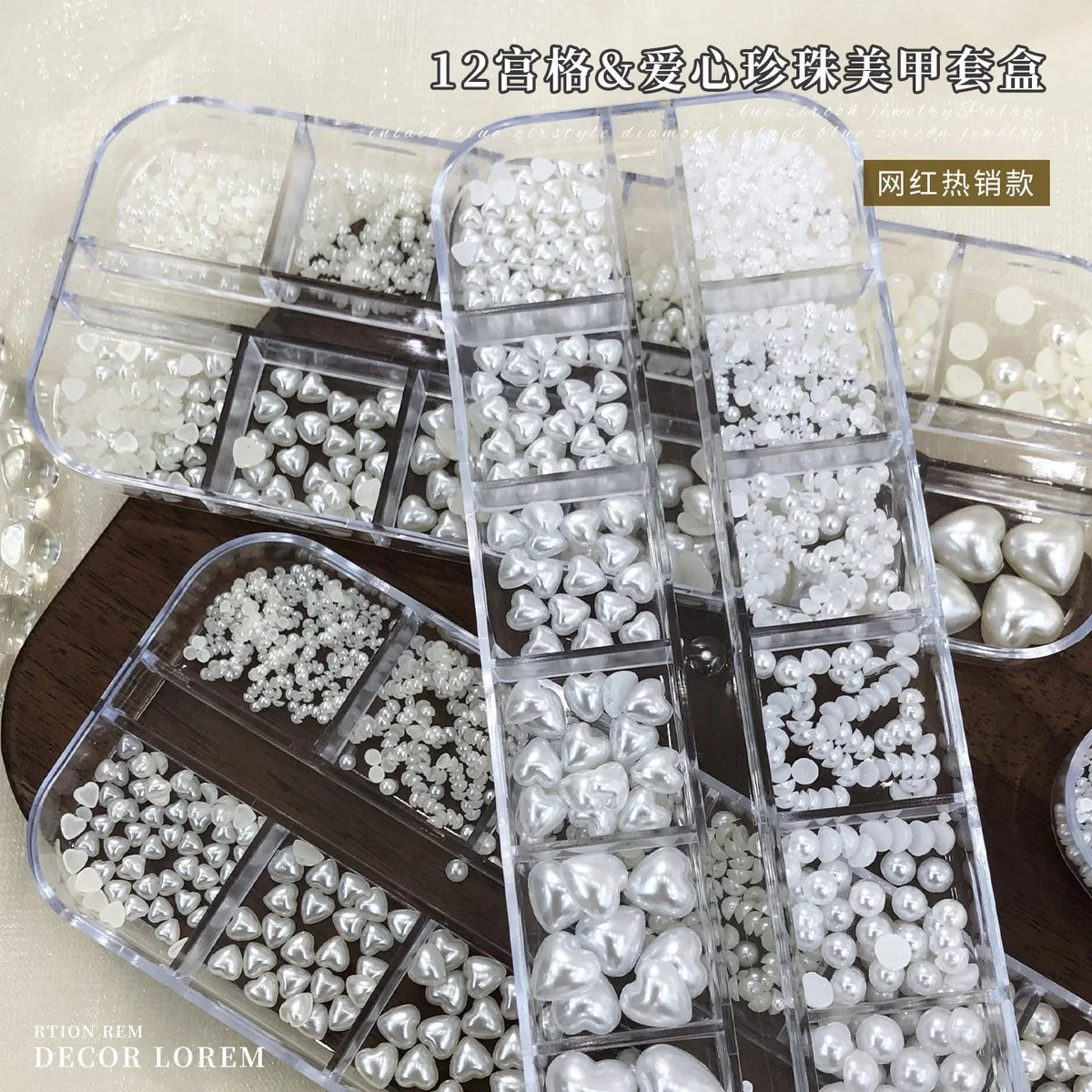 12 Grids Pearls White Nail Flatback Bright Elegant  Mix Sizes Nail Tips Beauty Nail Art Decoration For DIY Manicure Nail Charms