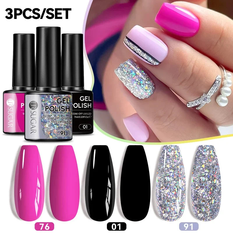 UR SUGAR 7ml 3pcs/set Gel Polish  Nail Art Manicure 107 Colors Gel Soak Off LED UV Gel Nail Varnishes