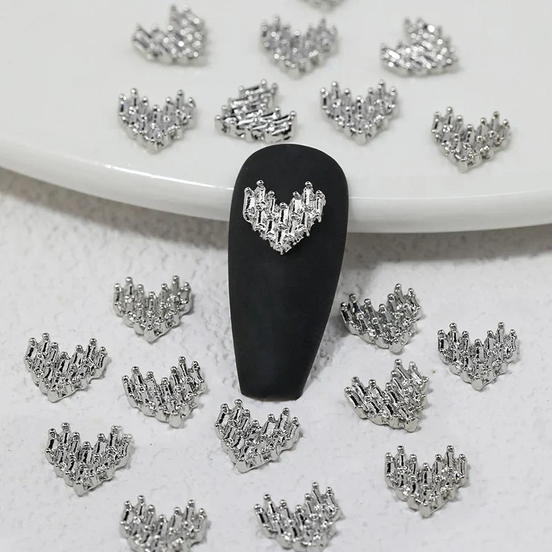 10/20PCs Silver Star Nail Charms With Rhinestones Shiny 3D Alloy Heart Nail Jewelry Y2K Charms For Acrylic Nails Decoration