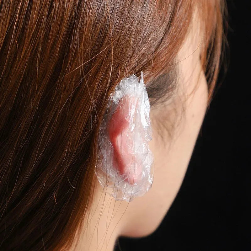 100Pcs Disposable Waterproof Hair Dye Earmuffs Ear Covers for Baking Oil Wash Shower Barber Hairdressing Cleaning Accessories
