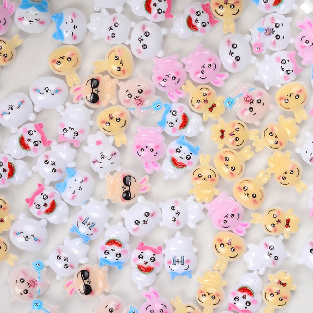 20Pcs Funny Multiple Expression Rabbits Resin Nail Art Charms 3D Cartoon Cute Long Eared Rabbits Nail Decorations DIY Manicure