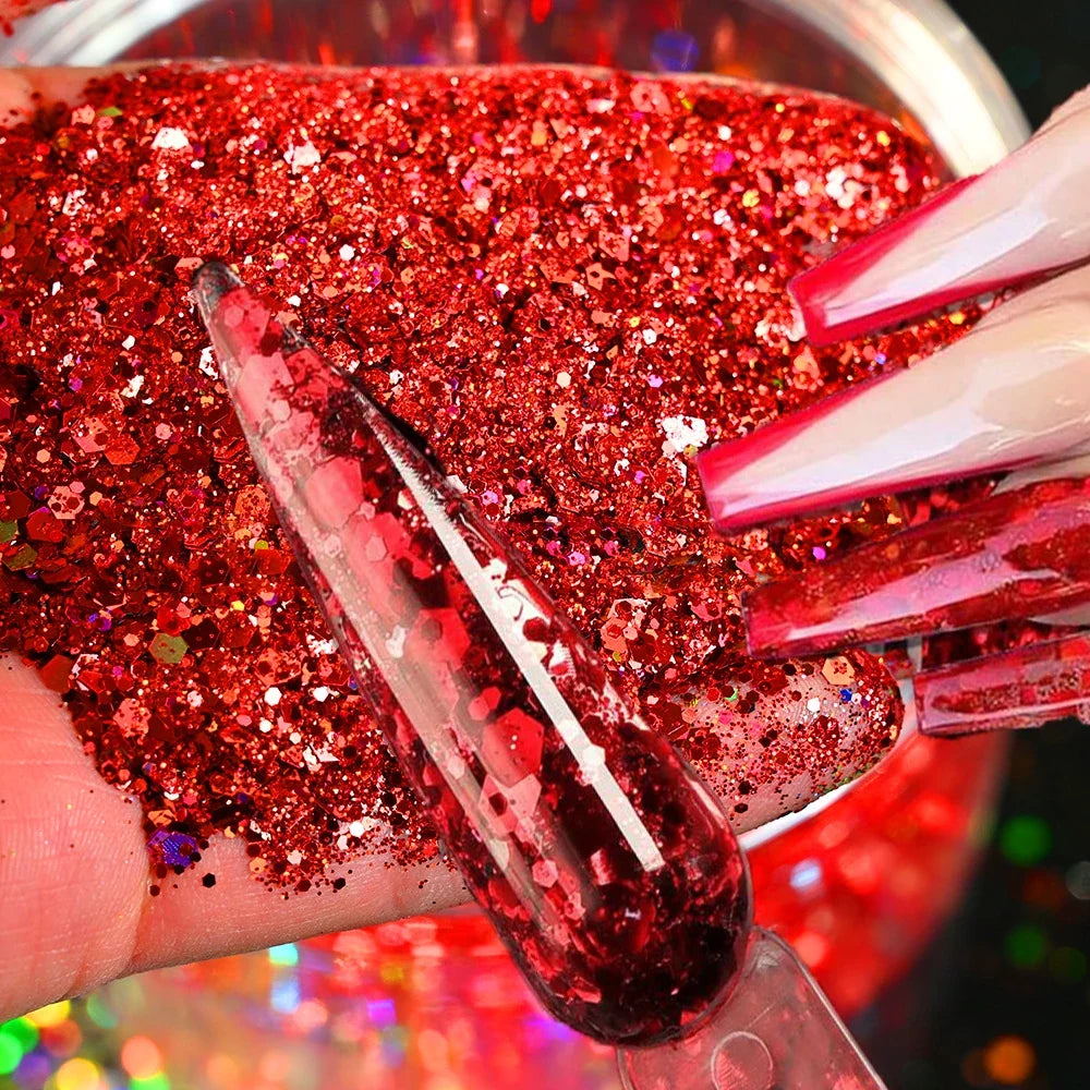 50g Christmas Red Chunky Glitter Sequins Mixed-Size Loose Bulk Chunky Glitter Nail Sequins Holographic Hexagon Flakes &*&
