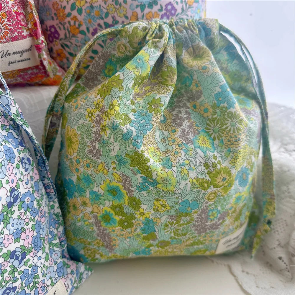 Portable Organizer Cotton Makeup Bag Travel Underwear Clothing Drawstring Bags Flower Print Mom Bags Cosmetic Bags