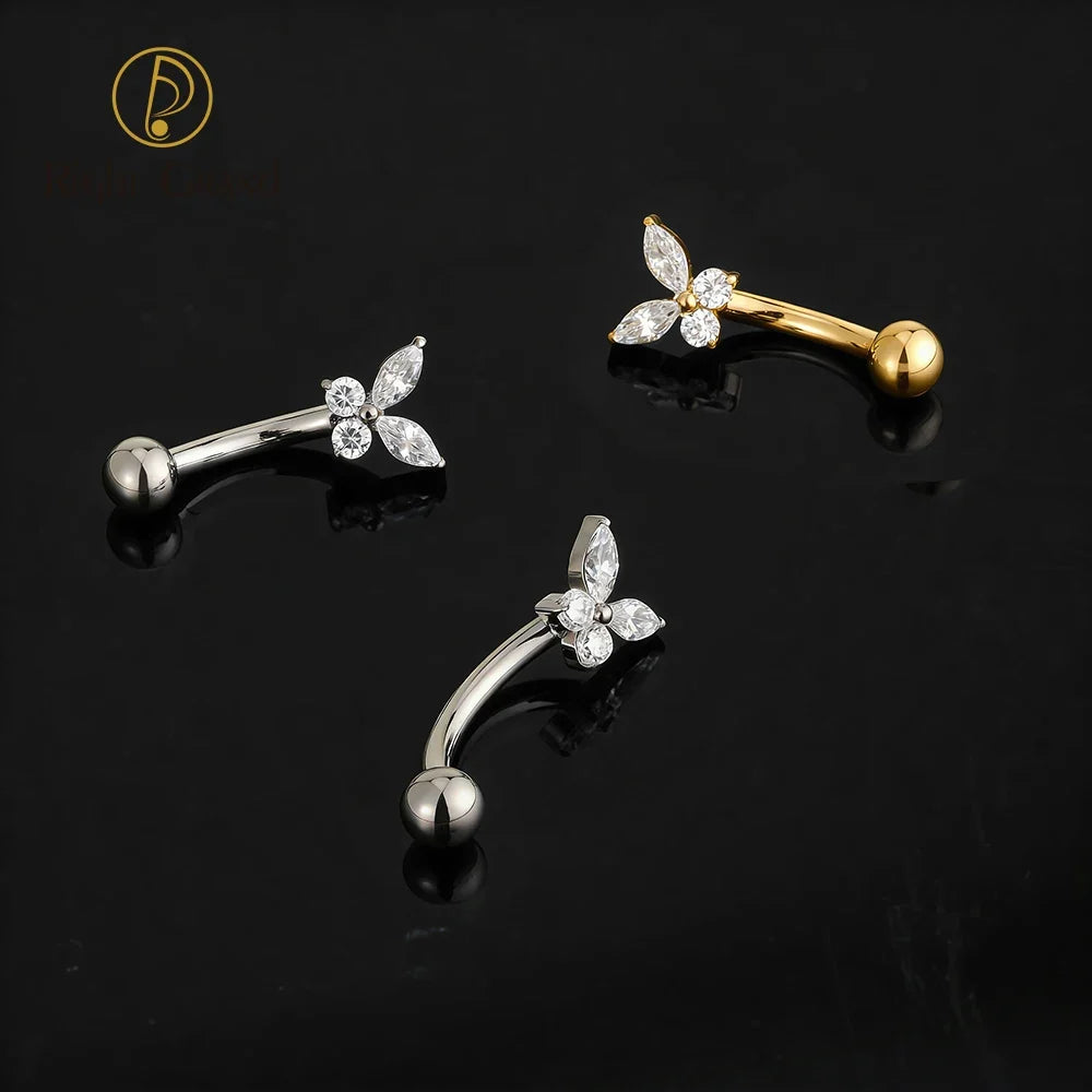 Right Grand ASTM F136 Titanium Tiny Butterfly CZ Curved Barbell Rook Earring 16G Eyebrow Ashley Vertical Labret Piercing Jewelry