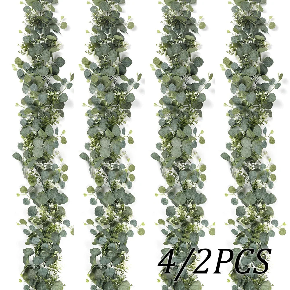 1/2/4PCS Artificial Eucalyptus Hanging Garland White Flowers Vines Fake Plants for Wedding Arch Wall Home Party Christmas Decor