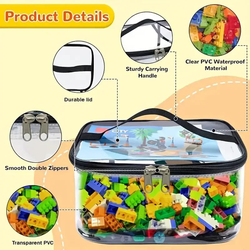 Transparent Mesh Zipper Toy Storage Bag - Large Capacity Puzzle and Block Organizer, Ideal for Toy and Building Block Storage So