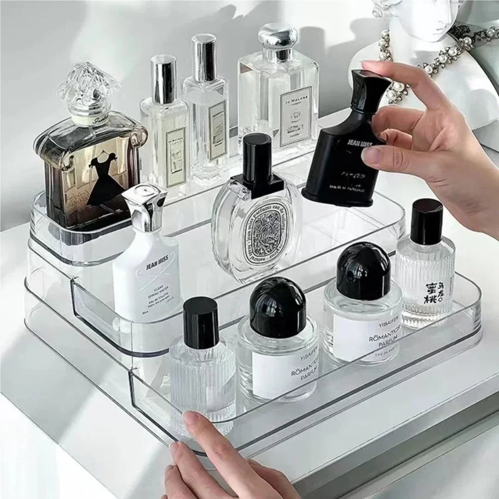 3 Tier Desktop Perfume Shelf PET Cosmetic Organizer Perfume Storage Rack Doll Display Stand Kitchen Seasoning Organizer