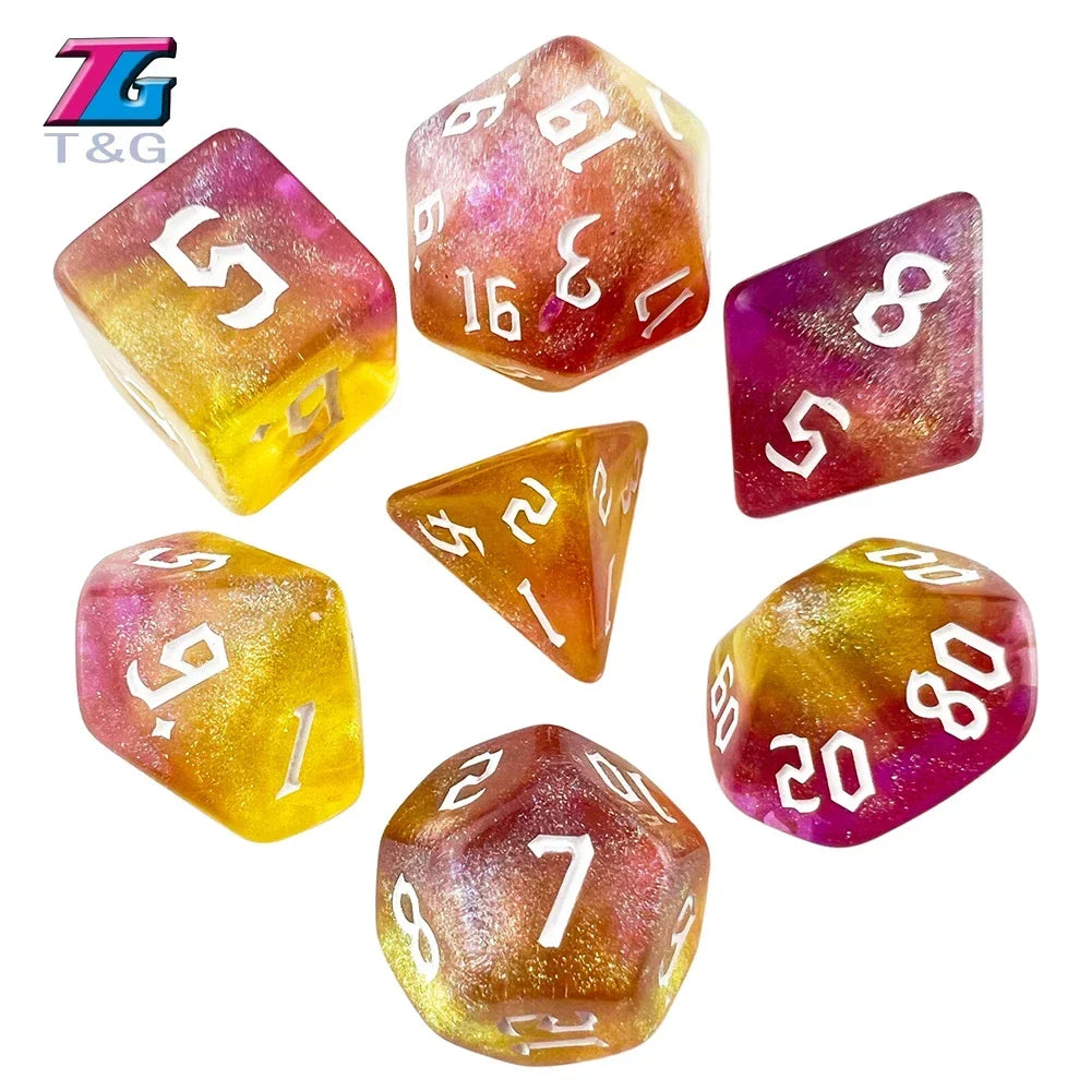 DND  Dice RPG Dice Amazing Colours Mixing Fantasy Starlight Effect Unique Retro Font Styles For Roll Playing Card Games