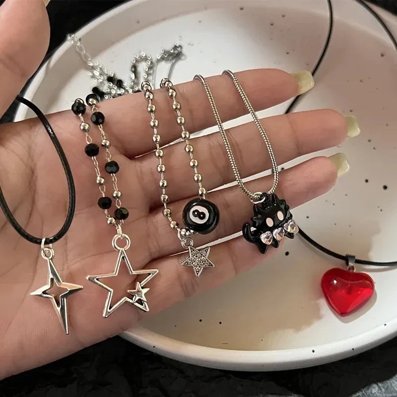 Y2k Love Heart Necklace for Women Fashion Hip Hop Red Hearts Pink Pendants Necklaces Rope Chain Girls Rave Gift Gothic Jewelry