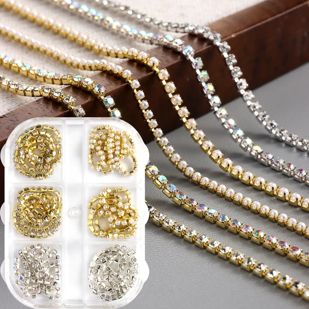 Metal Nail Art Chains,Gold Silver Nail Chain 3D Nail Decoration Charm Personality Nail Jewelry Nail Design Ornament for Manicure