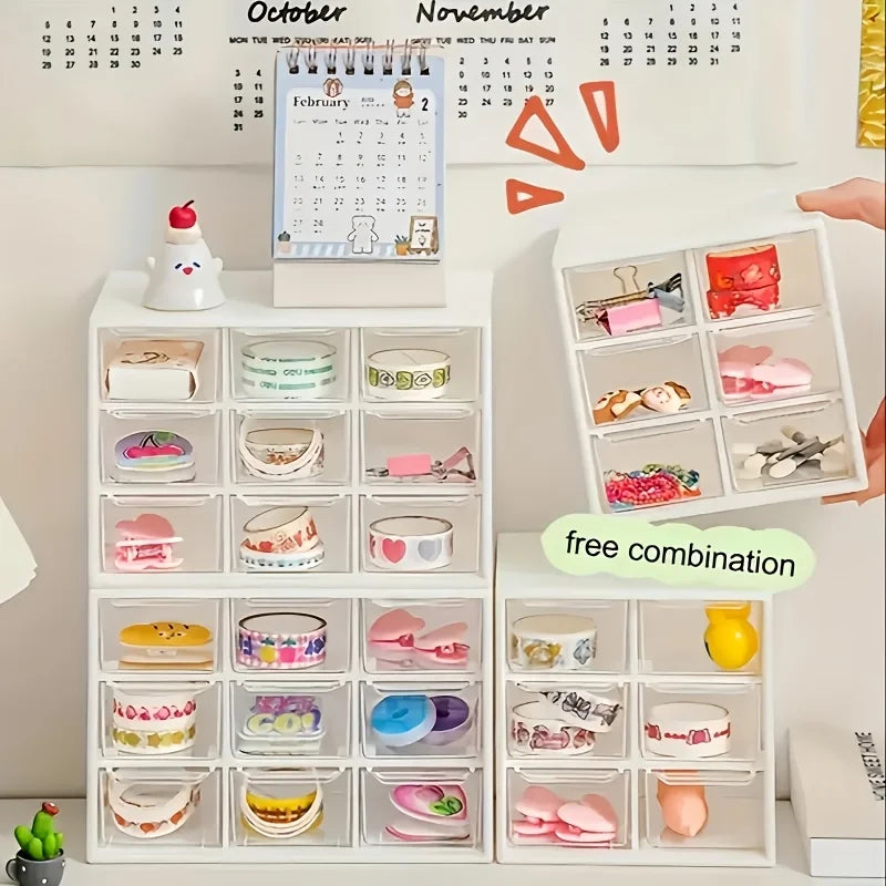 Multi-Grid Desktop Drawer Organizer Dustproof Storage Box, Portable Jewelry Cosmetics Makeup Container, Home Office Storage Case