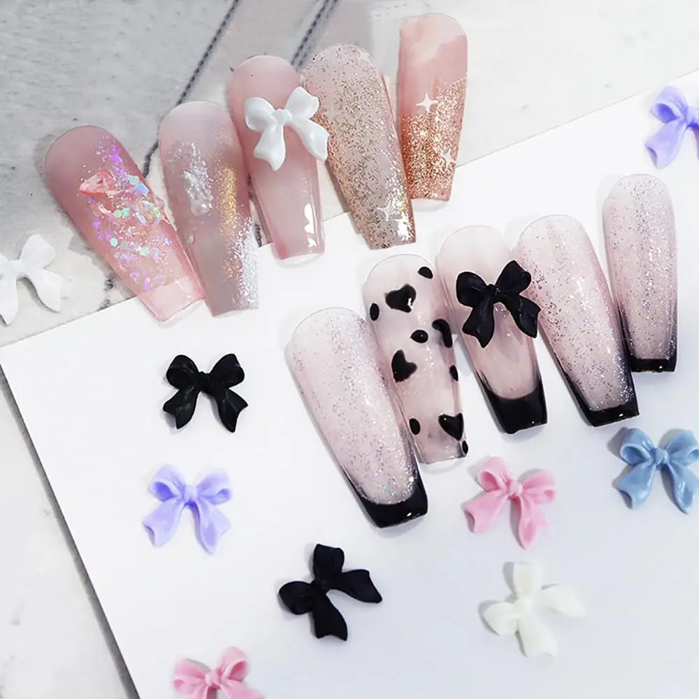 1Box Pink/White/Black Resin Flatback Bow Nail Art Charms 6 Grids (30Pcs)Cute Bowknot Nail Decorations for Acrylic Nails Manicure