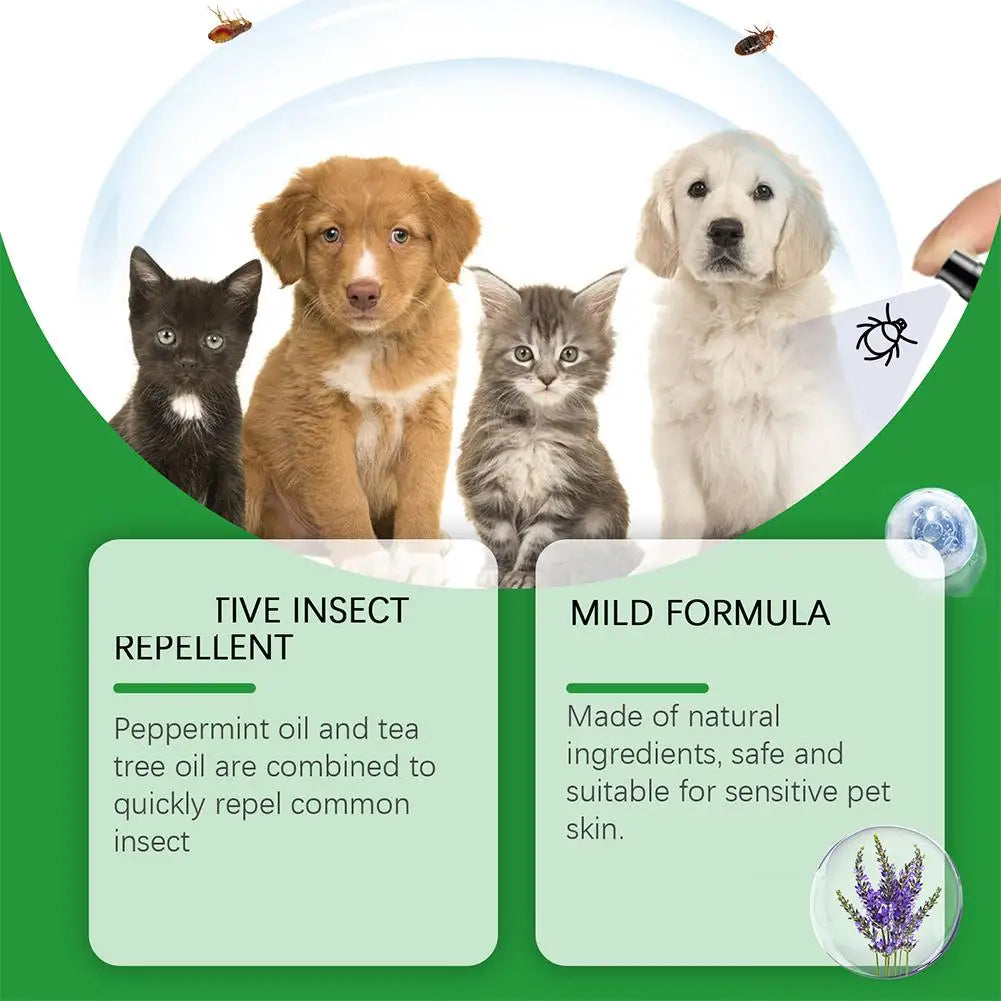 100ml Dog Cat Repel Fleas Mites Pet Cleaning Spray Hair Skin Insect Repellent Spray Pet Insect Repellent Daily Gentle Care Agent