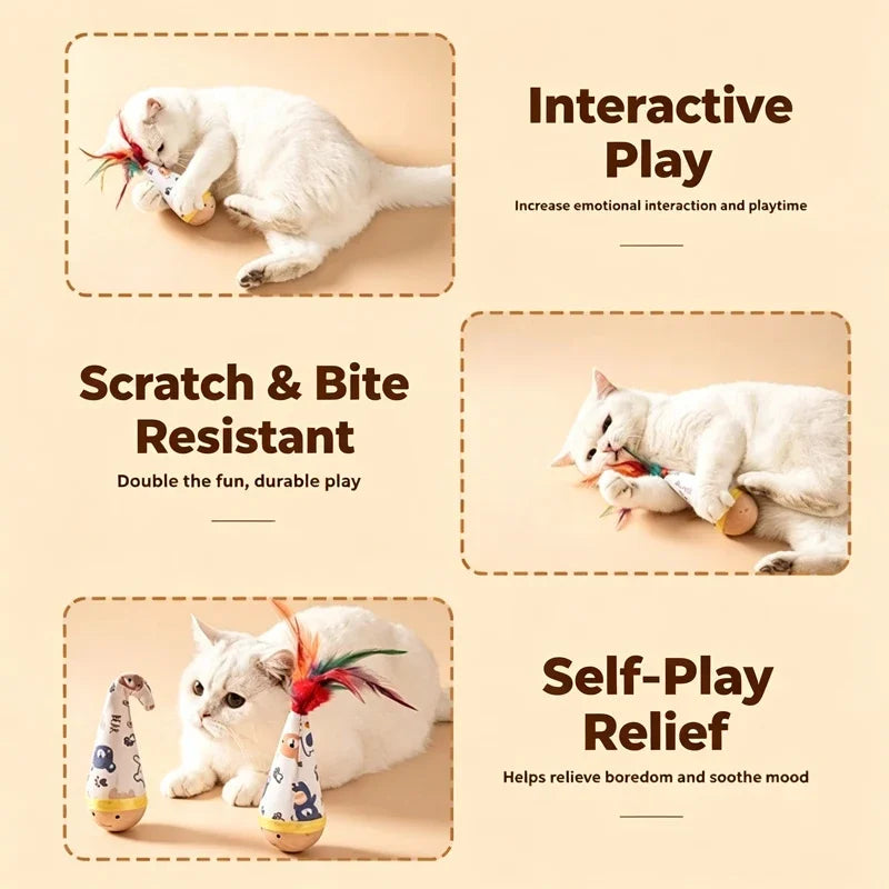 Swing Cat Toy Dynamic Cat Interactive Toys Funny Feather Kitten Teaser Automatic Toy Gift Cat Feather Toy Kitten Wobble Ball