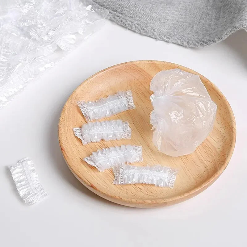 100PCS Disposable Waterproof Ear Covers for Hair Dye, Transparent Elastic Earmuffs Protective Plastic Wrap for Shower Salon