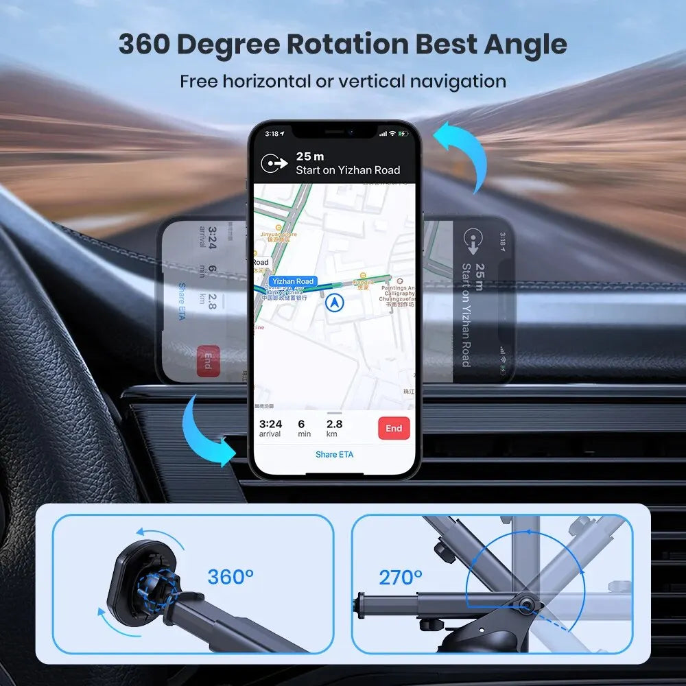 TOPK Magnetic Car Phone Holder,Universal Dashboard Windshield Industrial-Strength Suction Cup Car Phone Mount for All Phones