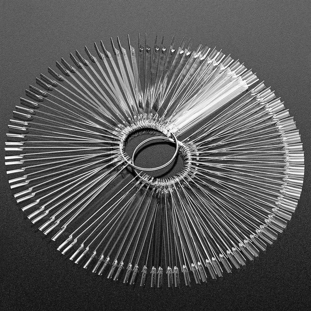 100 Tips Fan Shape Nail Swatch Sticks False Nail Art Polish Tips Salon Display Practice Tools with Metal Split Ring Holder