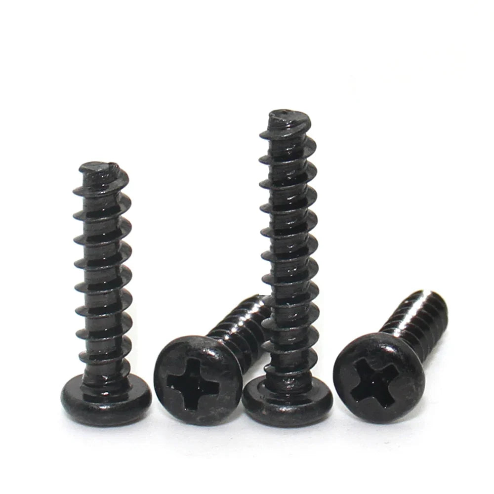 M1 M1.2 M1.4 M1.5 M2 M2.3 M2.6 M3 M3.5 M4 M5 250pcs Black Carbon Steel  Mini Phillips Cross Recessed Pan Head Self-tapping Screw
