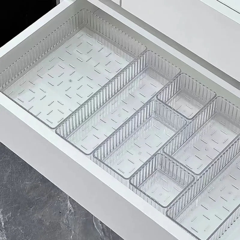 Transparent Modular Drawer Organizer Set Multi Use Storage Trays for Makeup Skincare Kitchen Tools Bathroom Vanity Organization