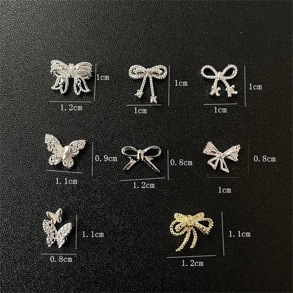 10pcs 3D Exquisite Japanese Alloy Nail Art Charms Luxury Kawaii Bow Butterfly Jewelry Nail Rhinestone Decoration DIY Accessories