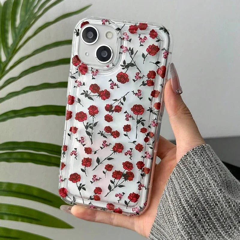 Case For iPhone 16 Cases iPhone 14 15 Pro Max Case Rose Flower Phone Case For iPhone 13 12 11 XS XR X 7 8 Plus Clear Cover