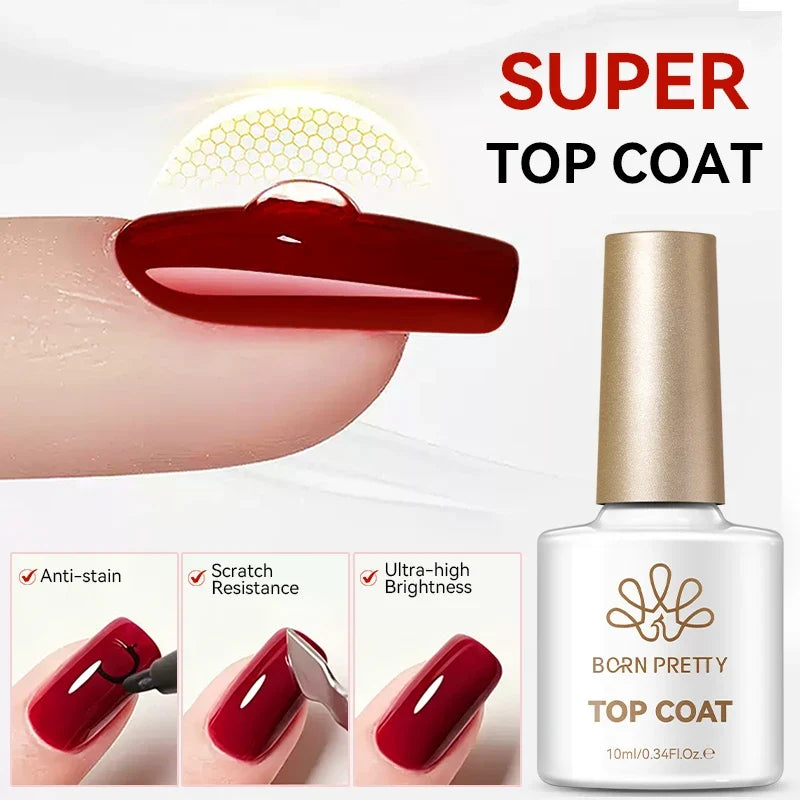 BORN PRETTY 10ml Base Gel Super Top Coat for Gel Nail Polish Semi Permanent Functions Gel Long Lasting Soak Off LED UV Gel