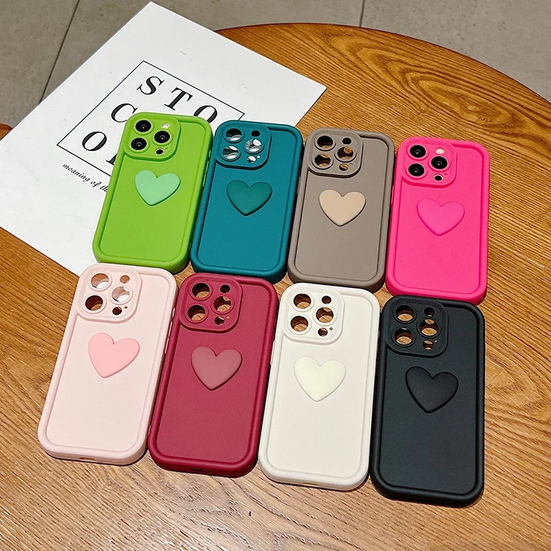 Cute INS 3D Love Heart Silicone Phone Case For iPhone 11 12 13 14 15 16 17 Air Pro Max 7 8 Plus SE2022 Shockproof Candy Cover