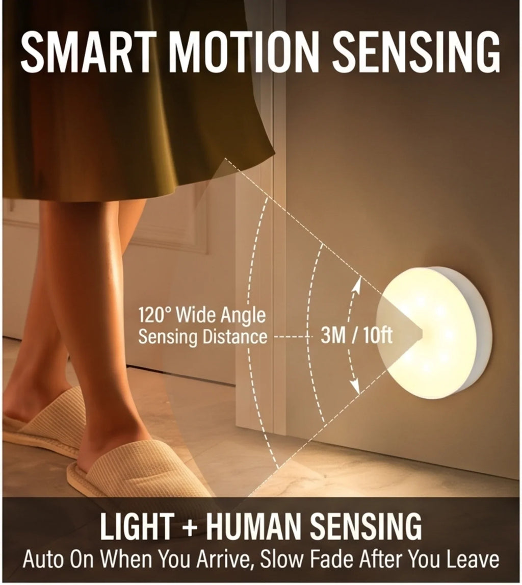 Warm LED Night Light with Motion Sensor USB Rechargeable Wireless Lamp for Cabinet Wardrobe Staircase Closet Lighting