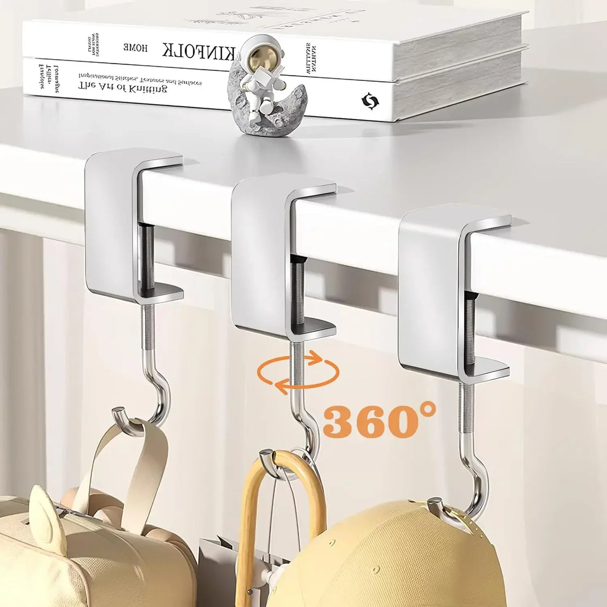 Versatile Adjustable Bag Hook Scratch-Proof Mounting System for Walls Desks Ideal for Student Organization with 360° Rotation