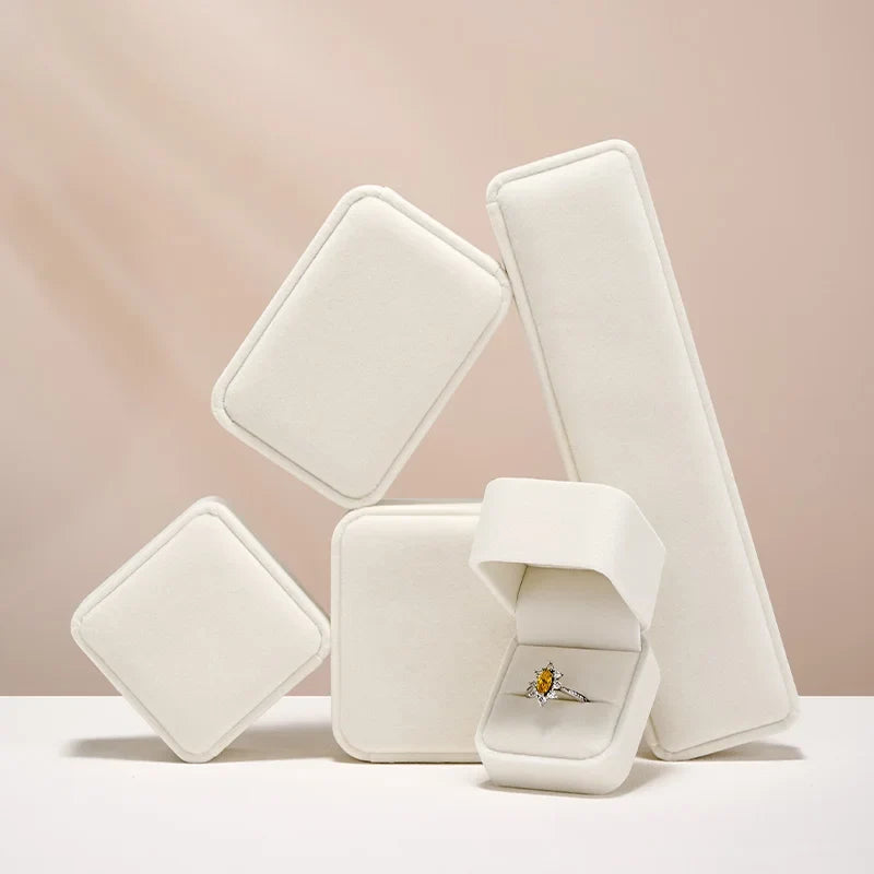 WoodTen Jewelry Box Ring Organizer White Velvet Earring Bracelet Necklace Packing Box Portable Jewelry Proposal Wedding Gift Box